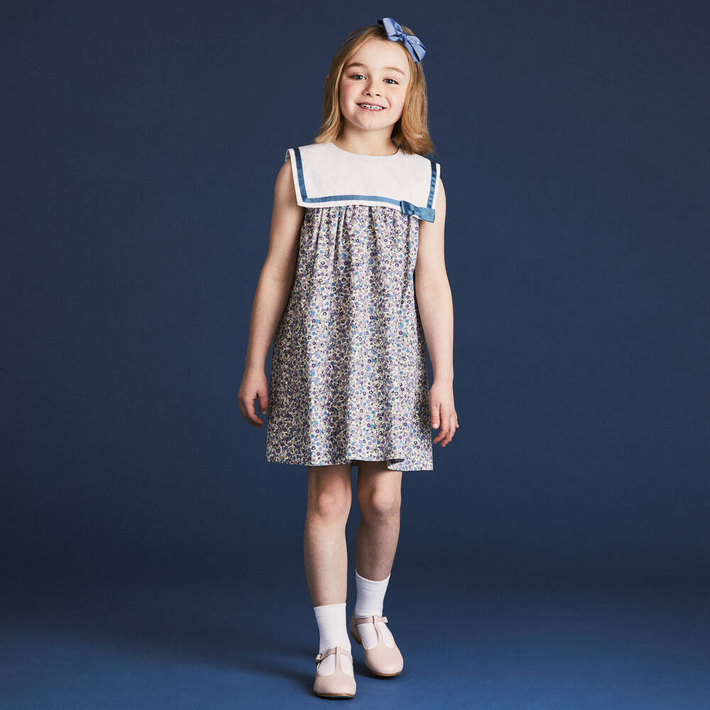Beatrice & George-Girls Purple Cotton Sailor Dress | Childrensalon Outlet