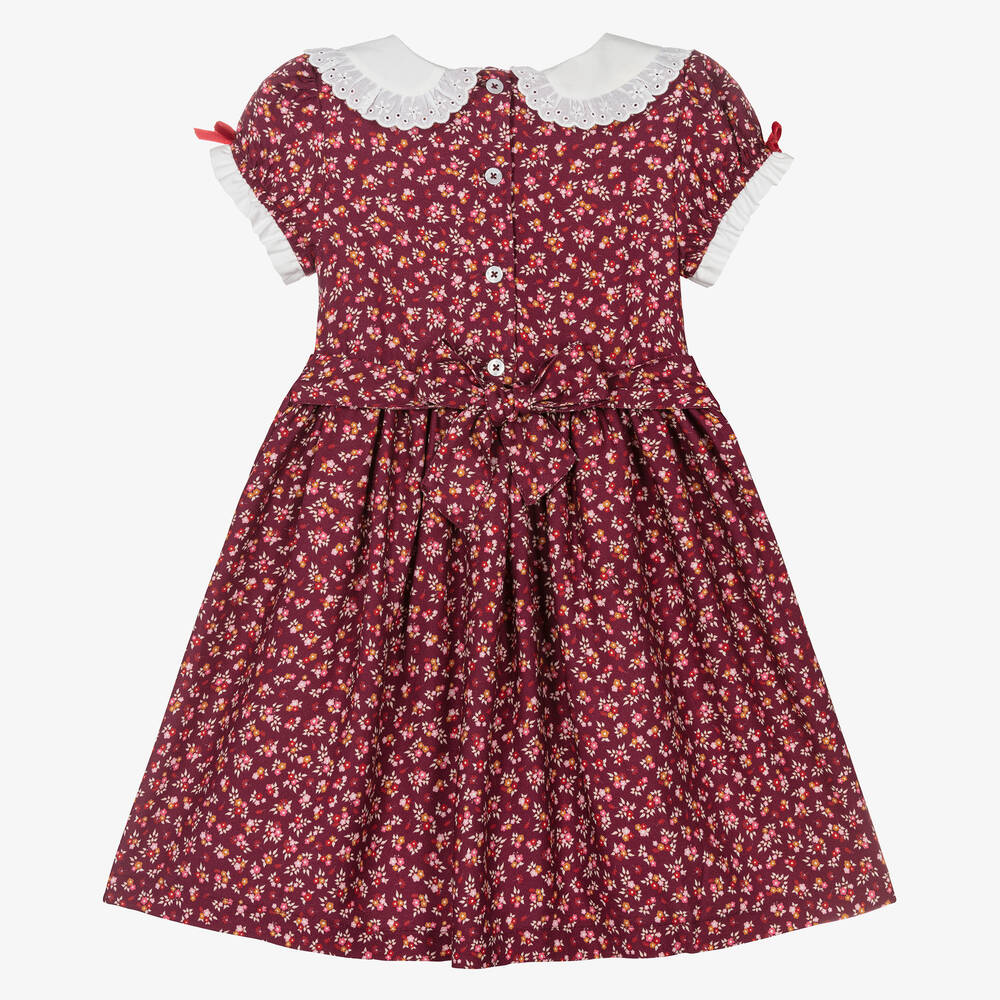 Beatrice & George-Girls Red Ditsy Floral Smocked Dress | Childrensalon Outlet