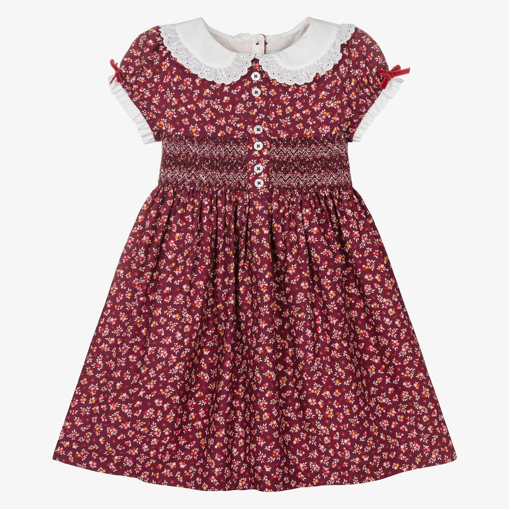 Beatrice & George-Girls Red Ditsy Floral Smocked Dress | Childrensalon Outlet