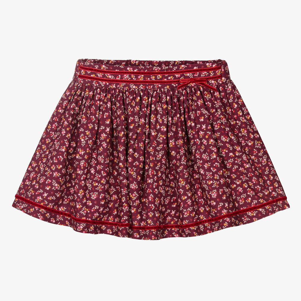 Beatrice & George - Girls Red Ditsy Floral Viscose Skirt  | Childrensalon