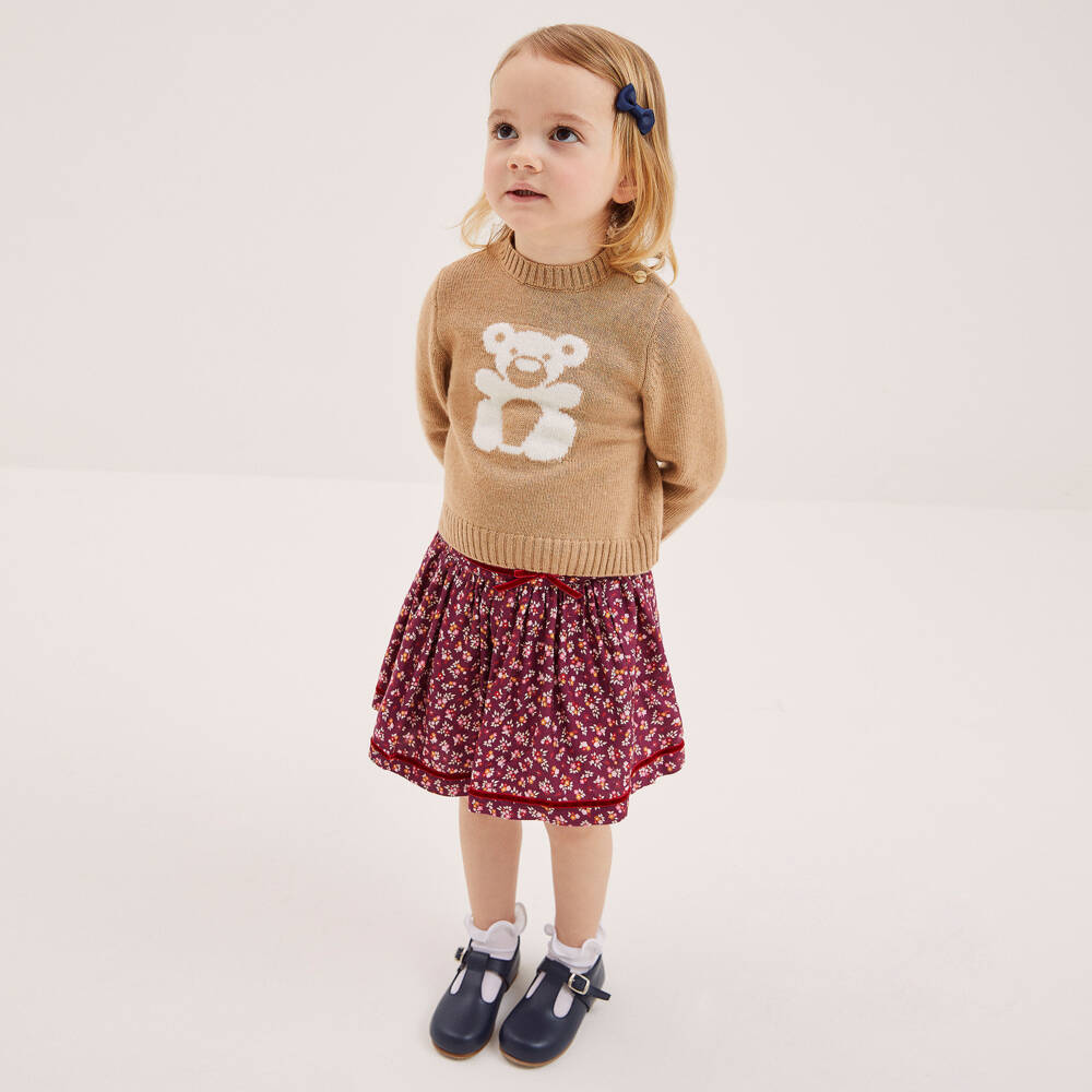 Beatrice & George-تنورة فيسكوز تويل لون أحمر بطبعة ورود | Childrensalon Outlet