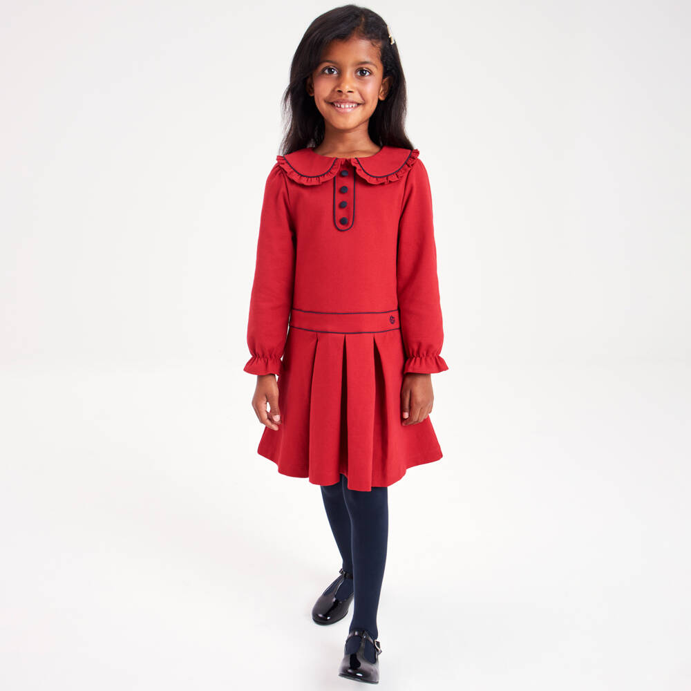 Beatrice & George-Girls Red Milano Jersey Frock | Childrensalon Outlet