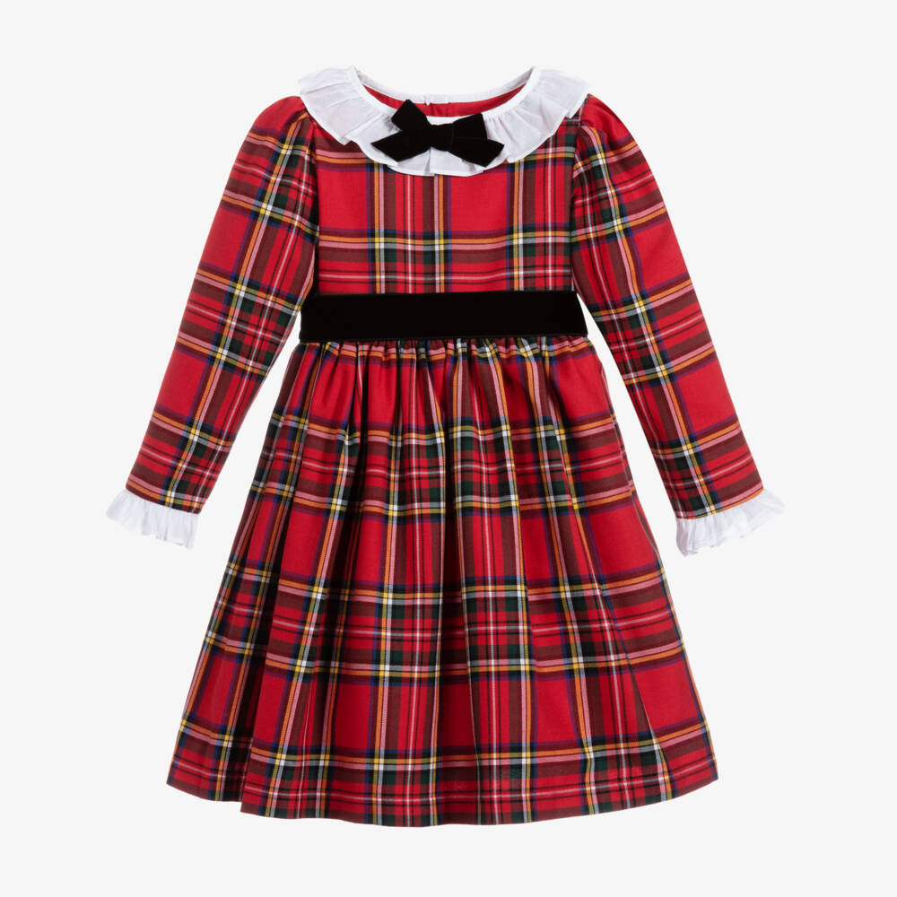 Beatrice & George-Красное хлопковое платье из шотландки для девочек | Childrensalon Outlet