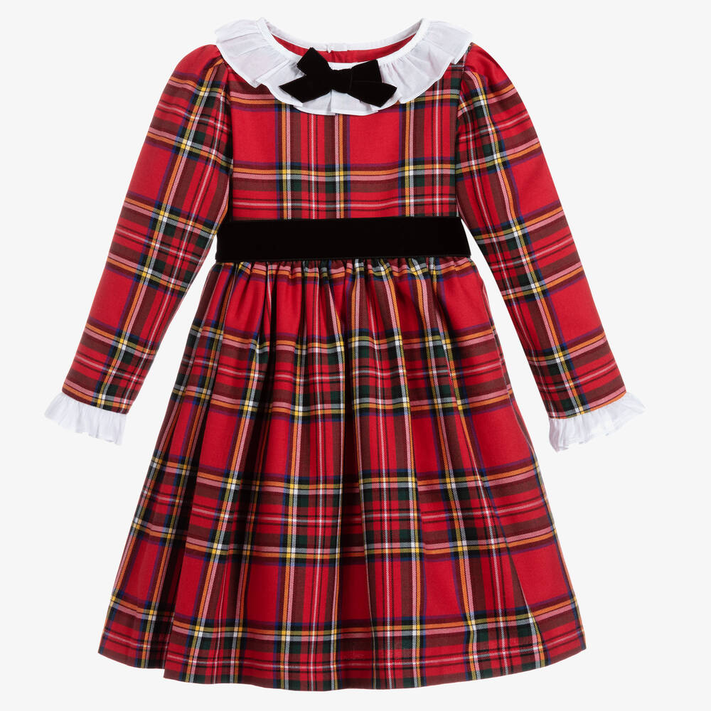 Beatrice & George - Girls Red Tartan Cotton Dress | Childrensalon