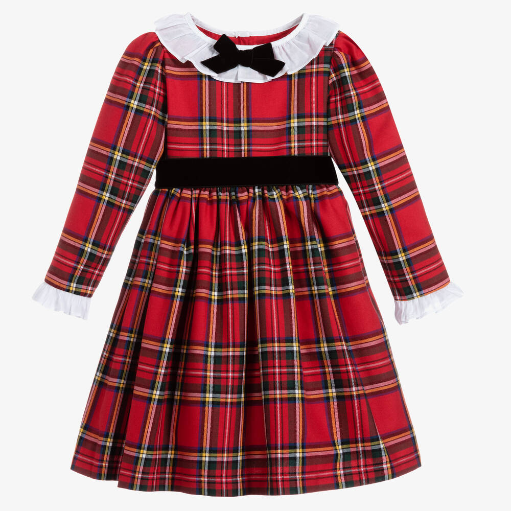 Beatrice & George-Girls Red Tartan Cotton Dress | Childrensalon Outlet