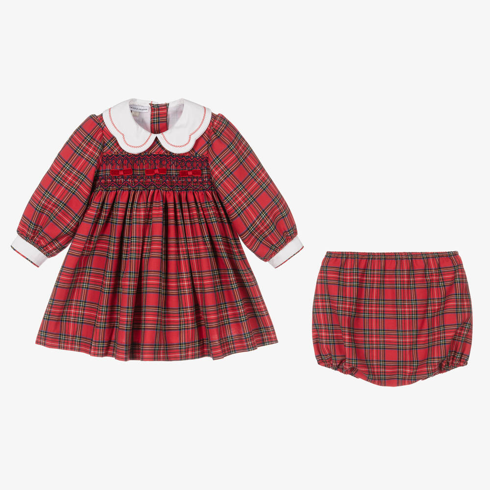 Beatrice & George-فستان تارتان كاروهات أطفال بناتي مطرز قطن تويل لون أحمر | Childrensalon Outlet