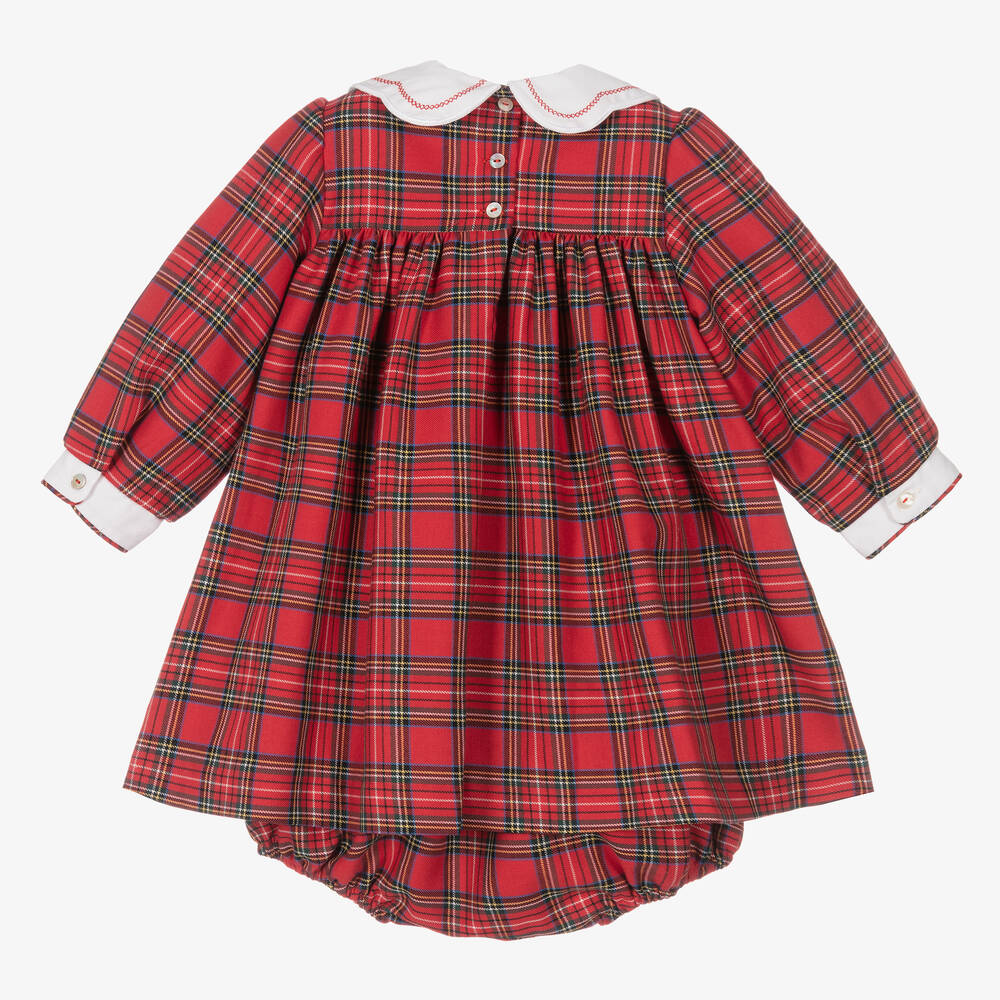 Beatrice & George-فستان تارتان كاروهات أطفال بناتي مطرز قطن تويل لون أحمر | Childrensalon Outlet