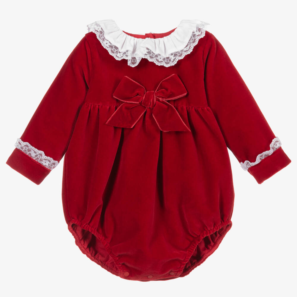 Beatrice & George-Girls Red Velvet Baby Shortie | Childrensalon Outlet