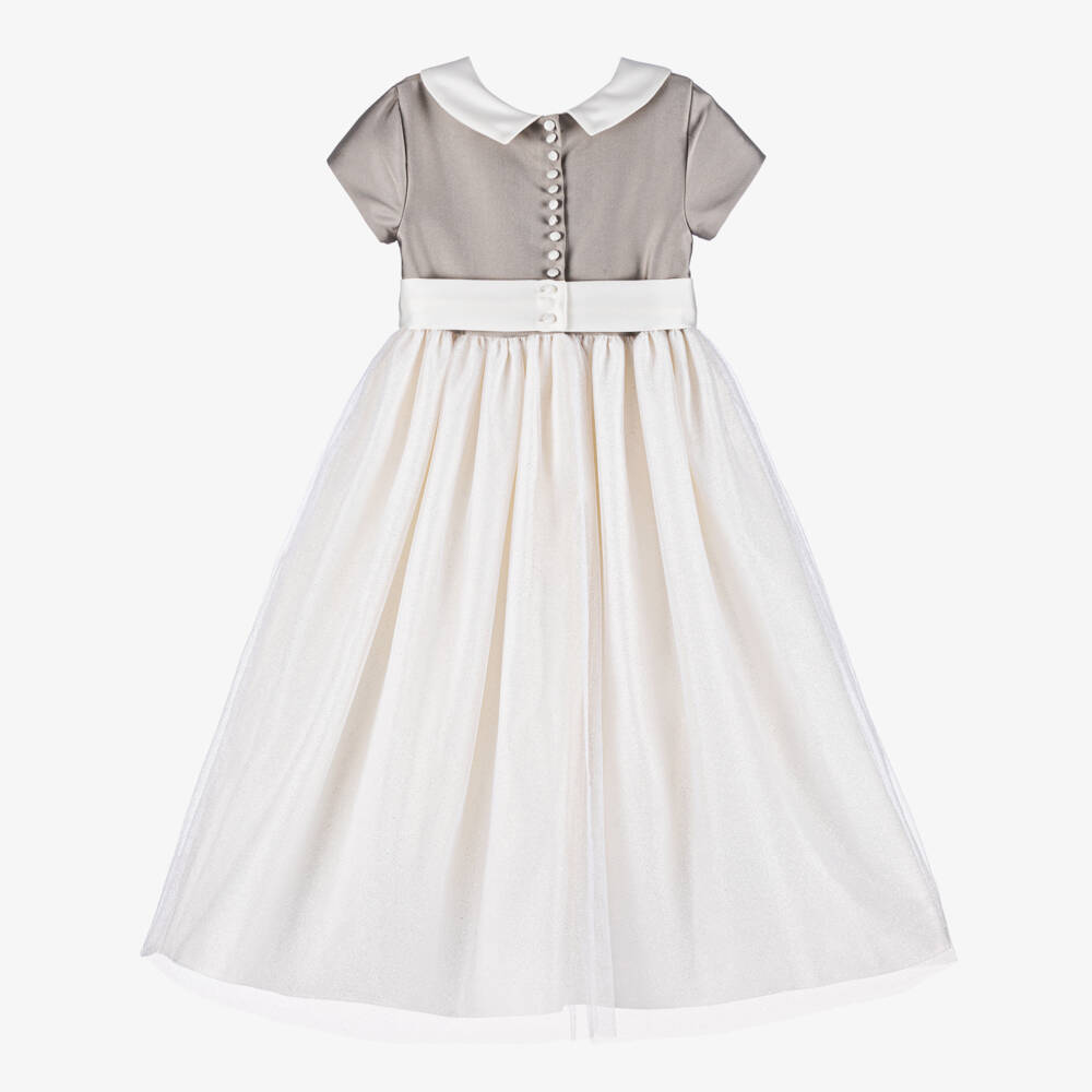 Beatrice & George-Платье из атласа бронзовое и кремовое для девочек | Childrensalon Outlet