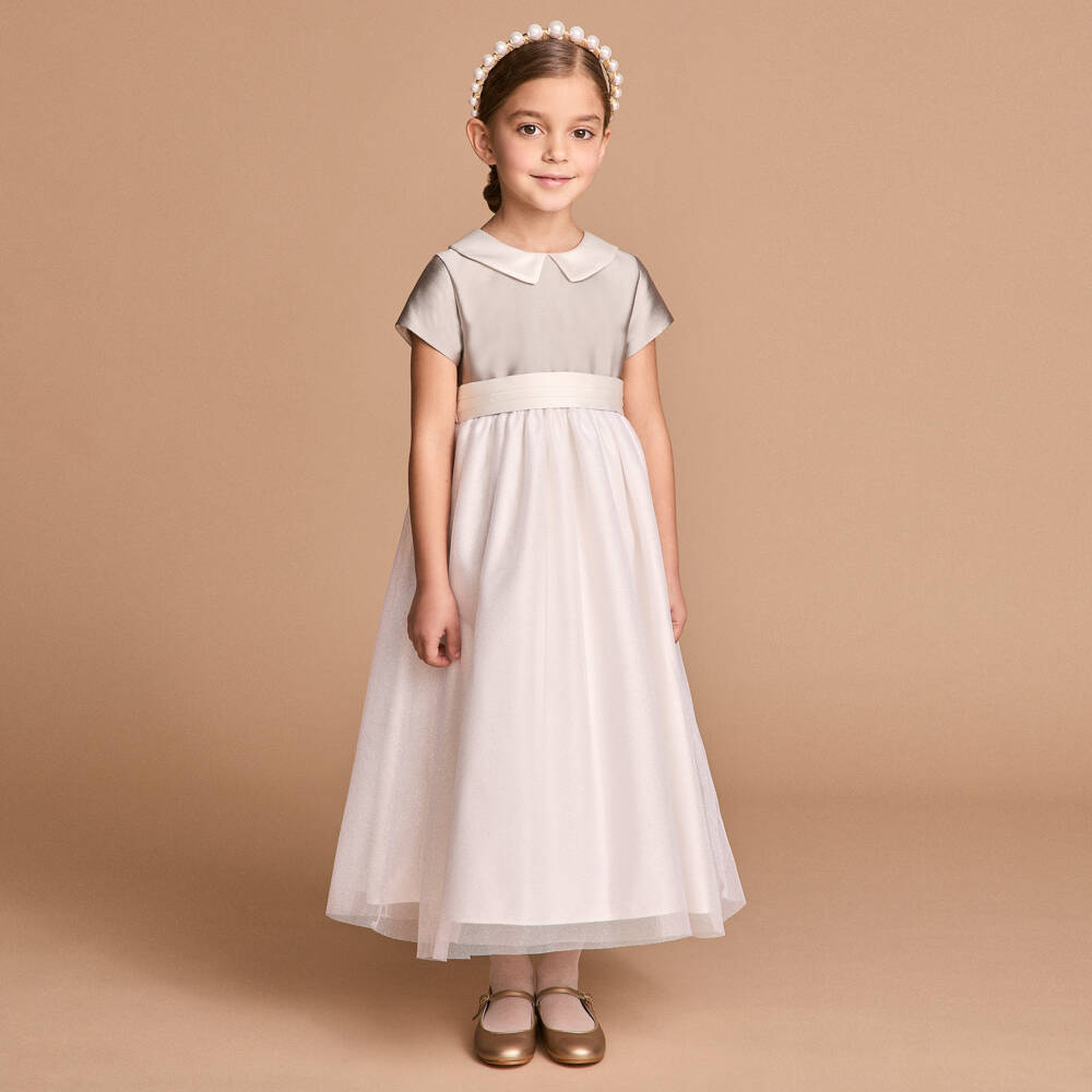 Beatrice & George-Платье из атласа бронзовое и кремовое для девочек | Childrensalon Outlet