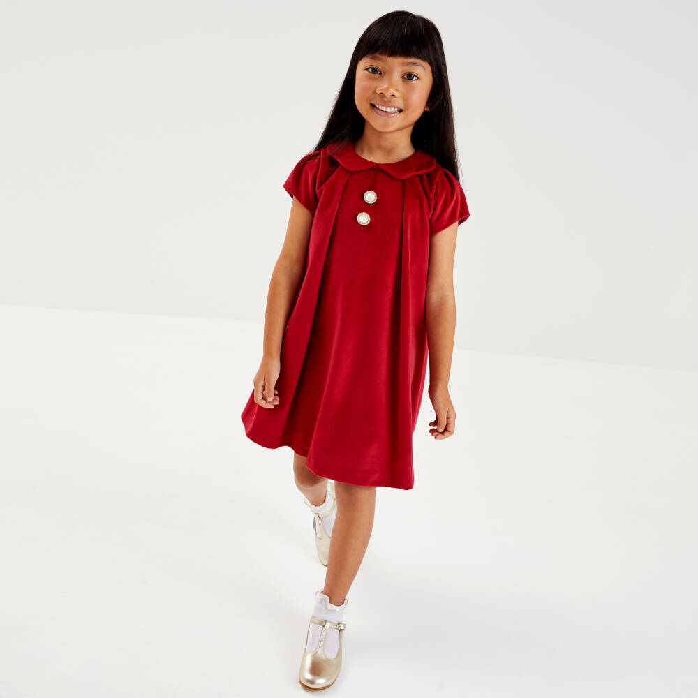 بياتريس آند جورج-فستان مخمل لون أحمر | Childrensalon Outlet