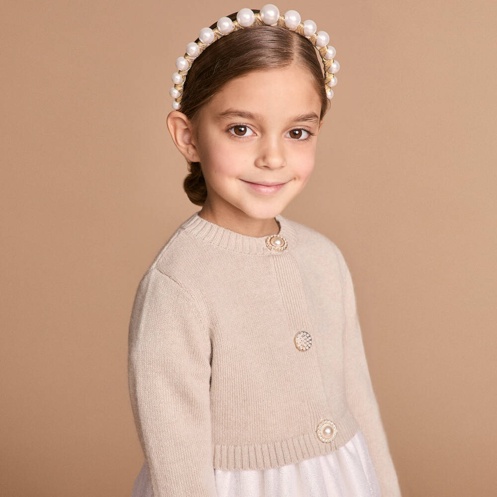 Beatrice & George-كنزة ناعمة من مزيج الكشمير للبنات بلون البيج | Childrensalon Outlet