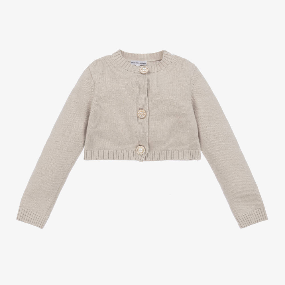 Beatrice & George-Girls Soft Beige Cashmere Blend Sweater | Childrensalon Outlet