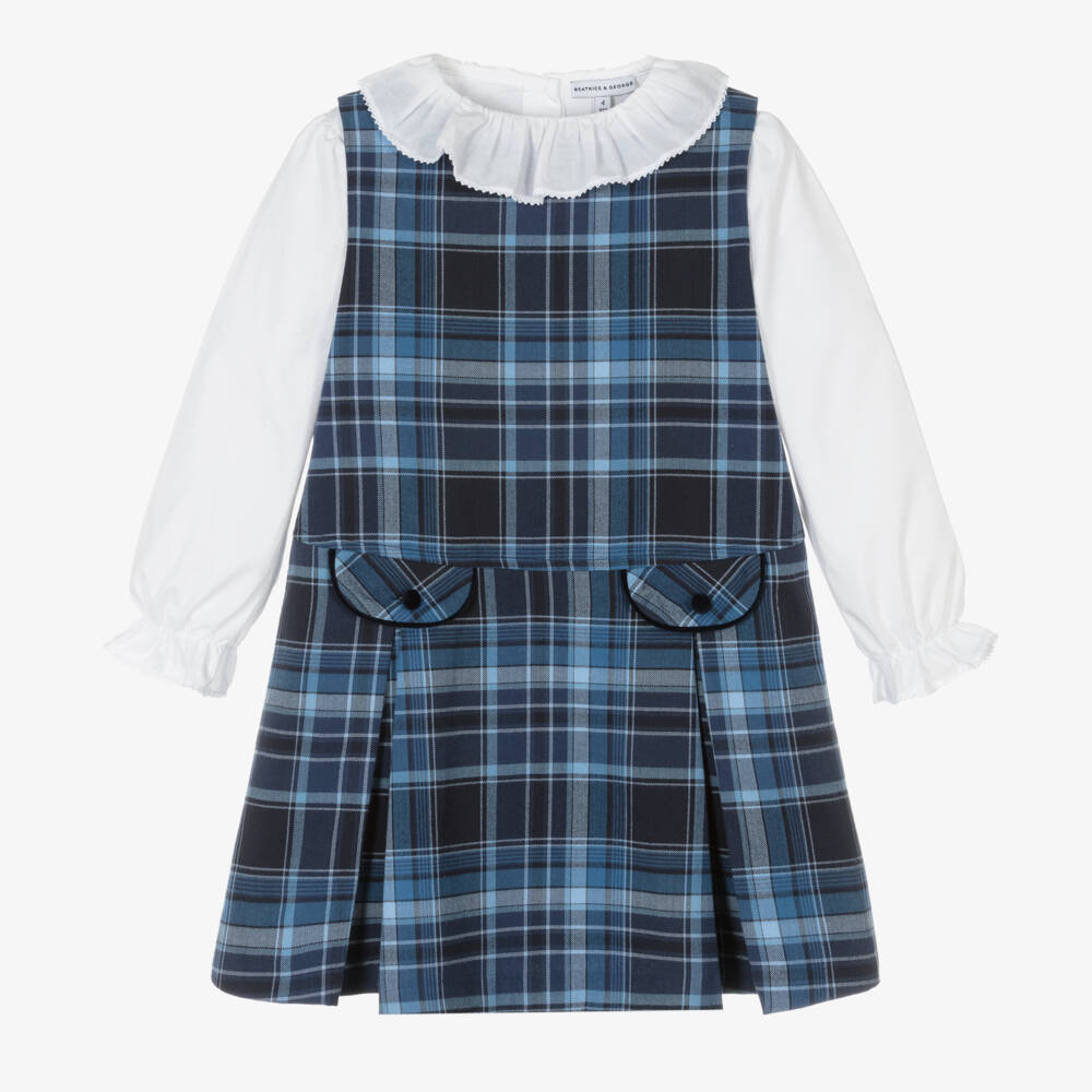 Beatrice & George-Girls Tartan Pinafore Dress Ensemble | Childrensalon Outlet