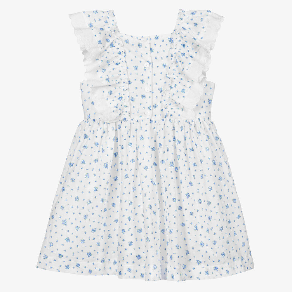 Beatrice & George-Бело-голубое платье из хлопка с рюшами для девочек | Childrensalon Outlet