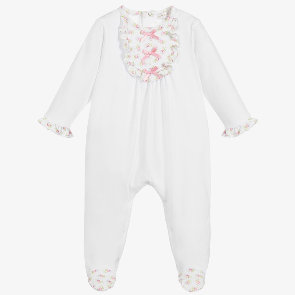 Beatrice & George - Girls White Cotton Babygrow | Childrensalon