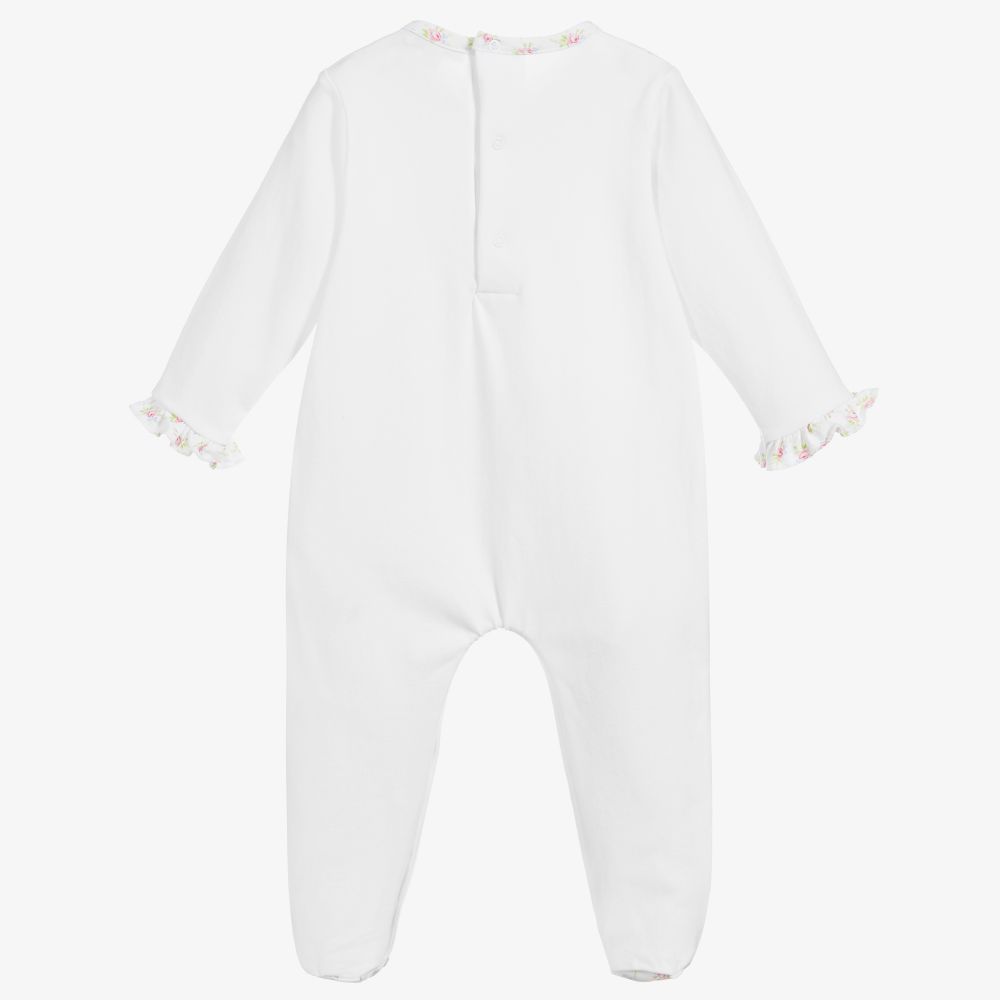 Beatrice & George-Girls White Cotton Babygrow | Childrensalon Outlet