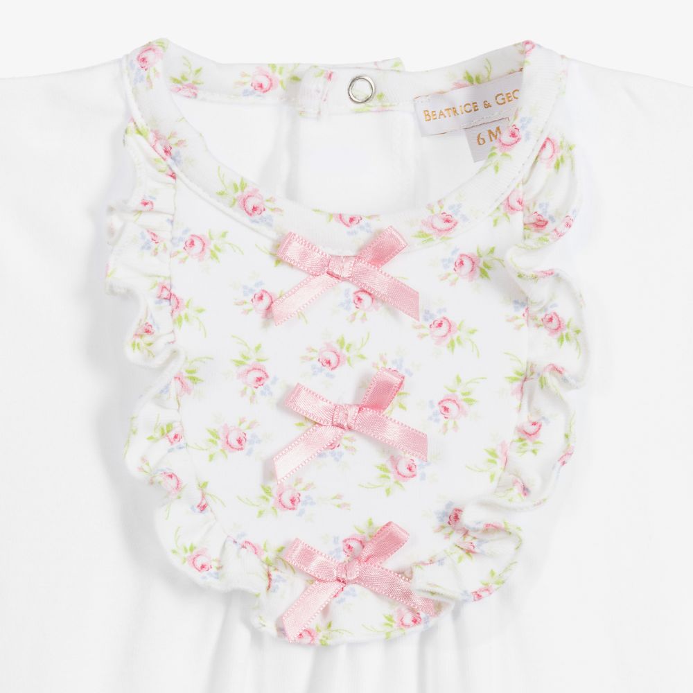 Beatrice & George-Girls White Cotton Babygrow | Childrensalon Outlet