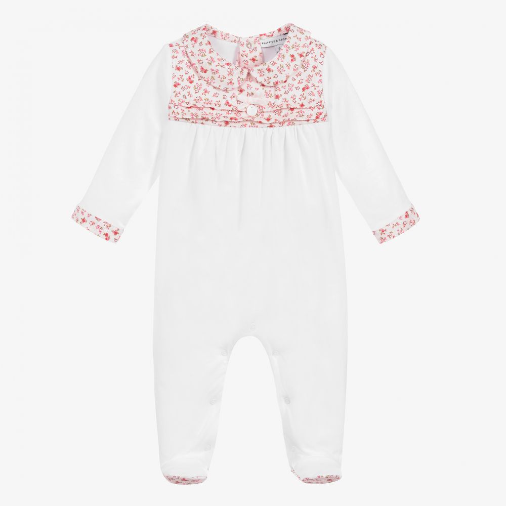 Beatrice & George - Girls White Cotton Babysuit  | Childrensalon