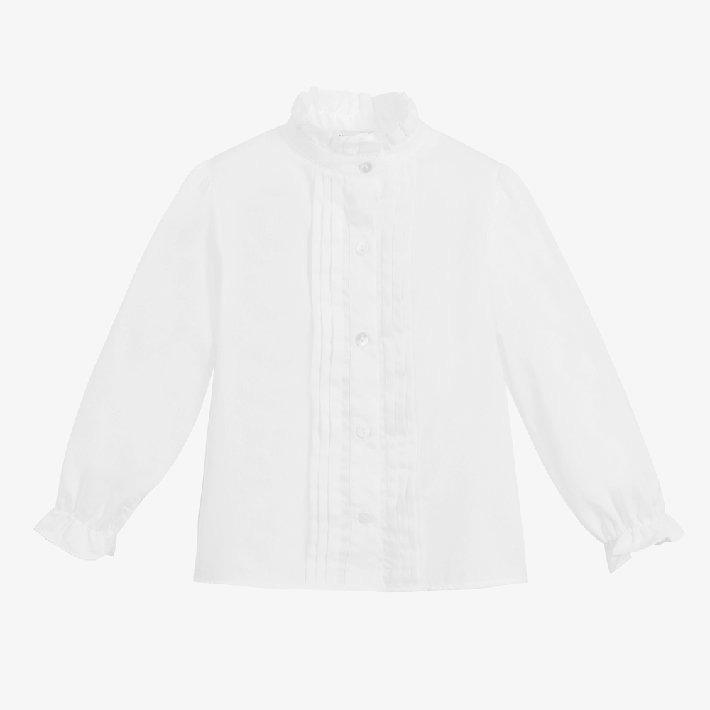 Beatrice & George - Girls White Cotton Blouse | Childrensalon