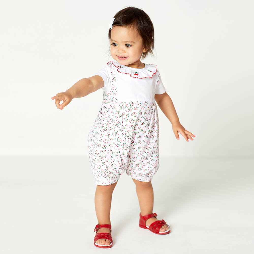 Beatrice & George-Girls White Cotton Cherry Shortie | Childrensalon Outlet