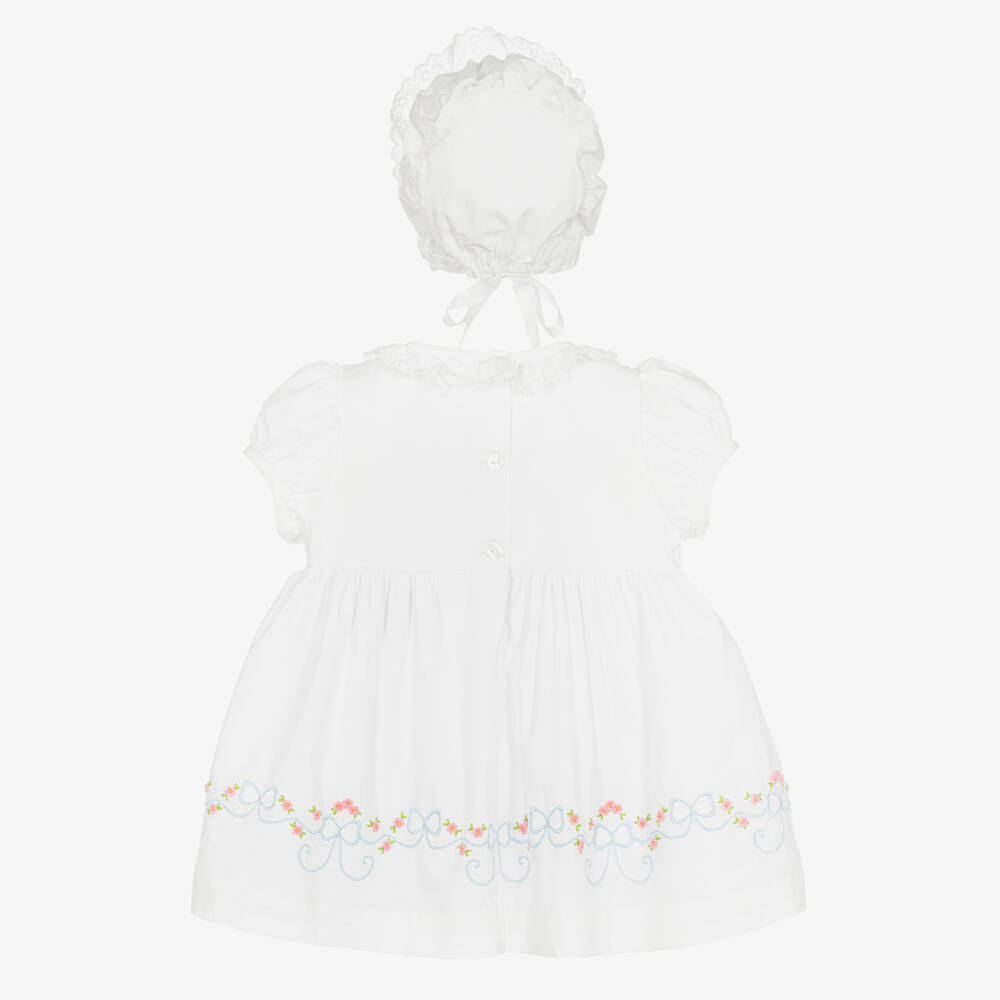 Beatrice & George-Белое платье и шапочка из хлопка с вышивкой | Childrensalon Outlet
