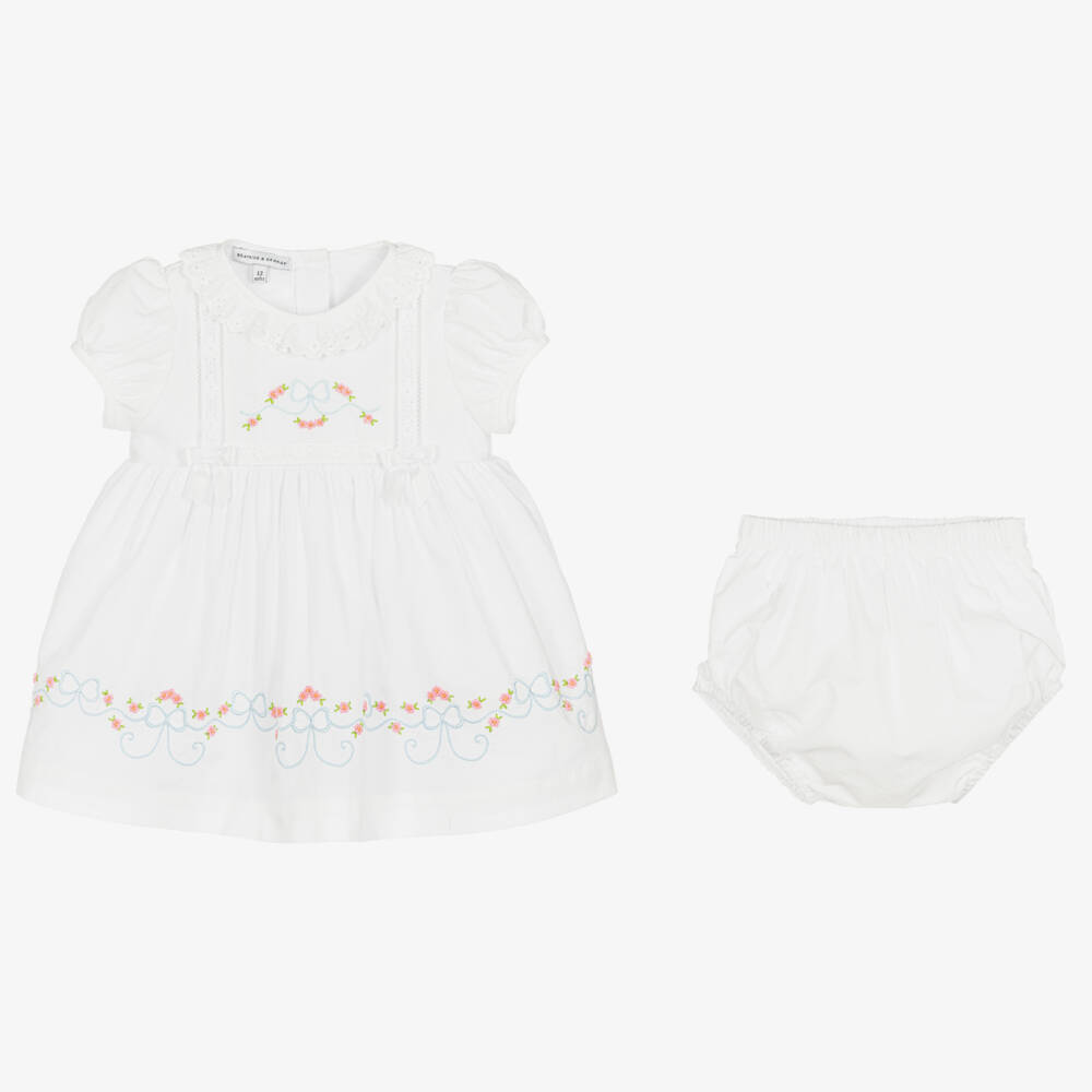 Beatrice & George-Белое платье и шапочка из хлопка с вышивкой | Childrensalon Outlet