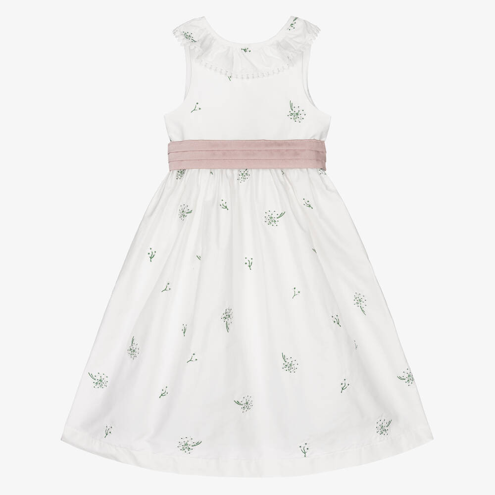 Beatrice & George-Girls White Embroidered Floral Cotton Dress | Childrensalon Outlet