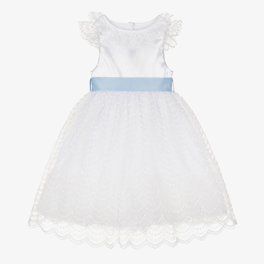 Beatrice & George-Girls White Embroidered Tulle Dress | Childrensalon Outlet