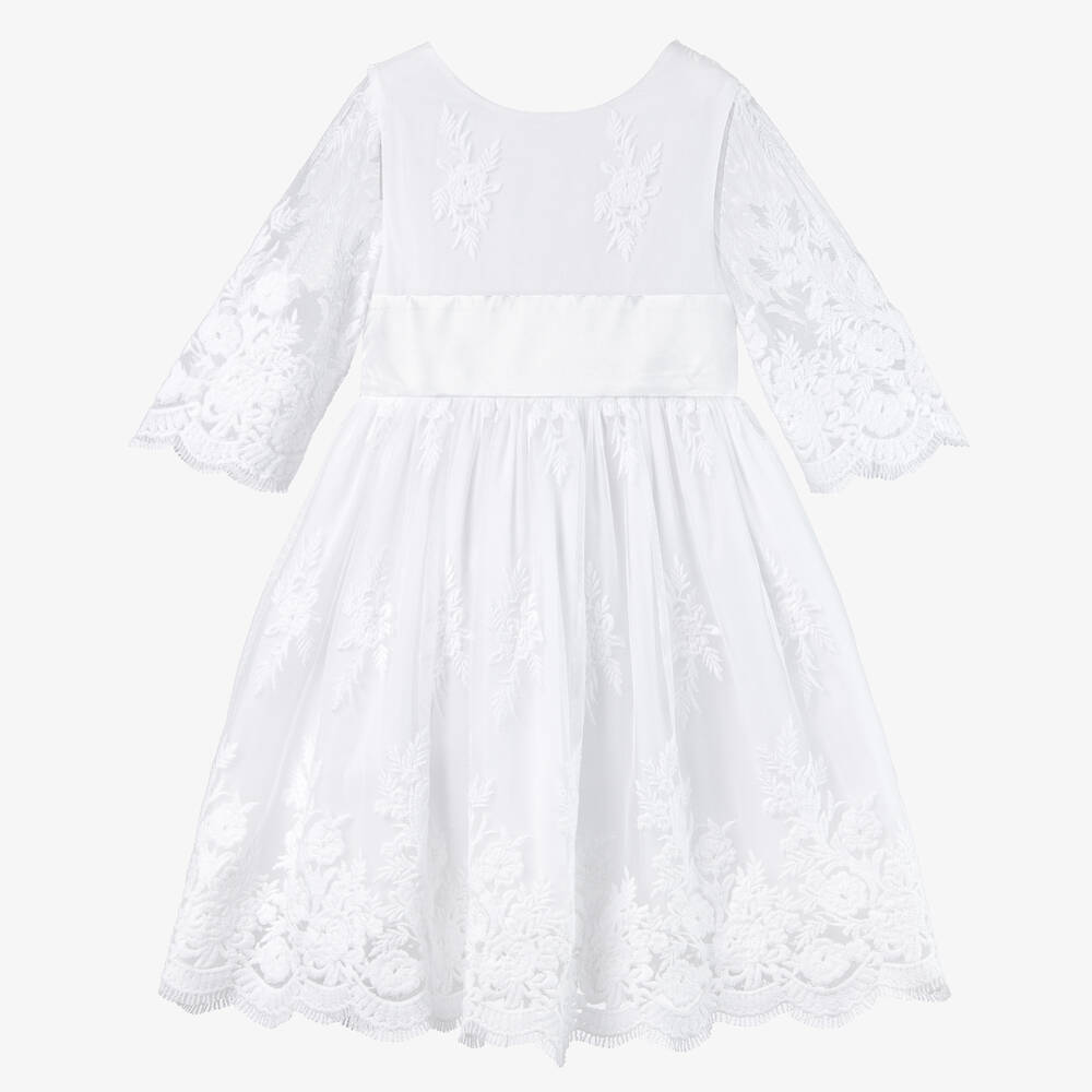 Beatrice & George-Girls White Embroidered Tulle Dress  | Childrensalon Outlet