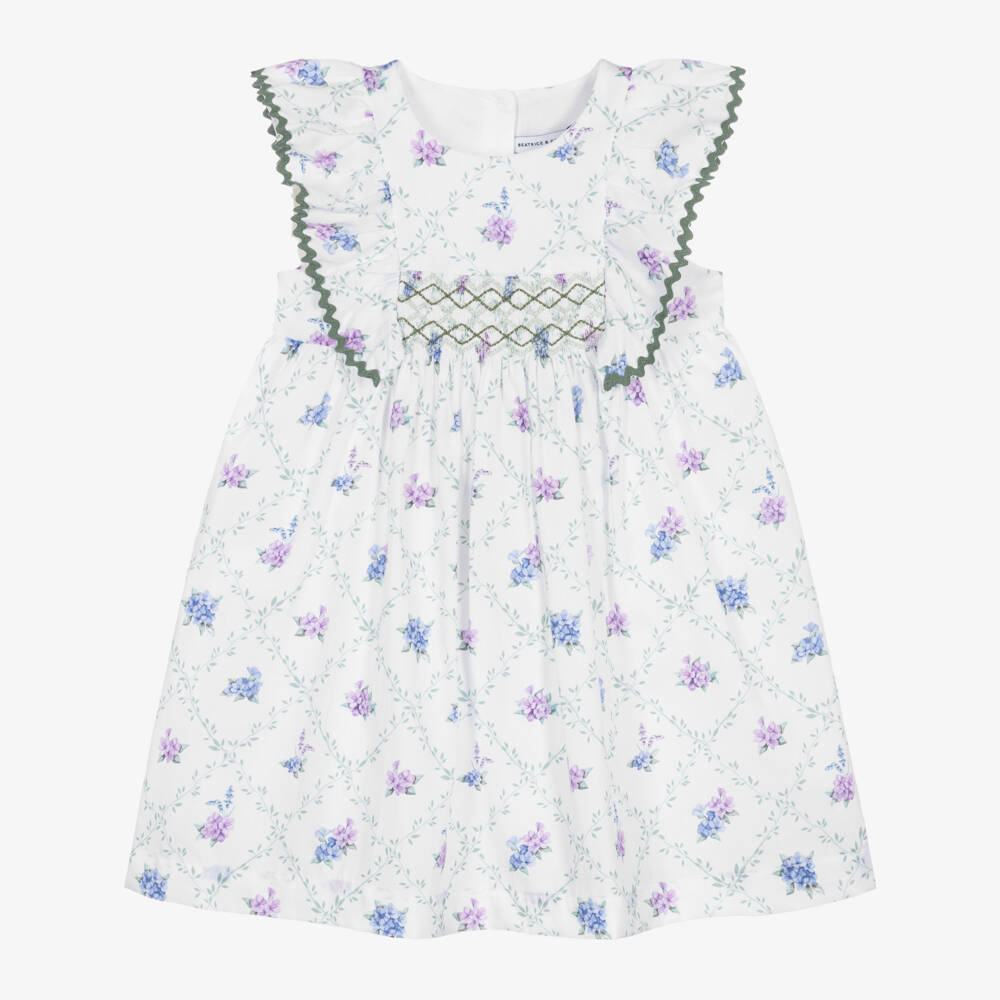 Beatrice & George-Белое хлопковое платье с цветочным узором для девочек | Childrensalon Outlet