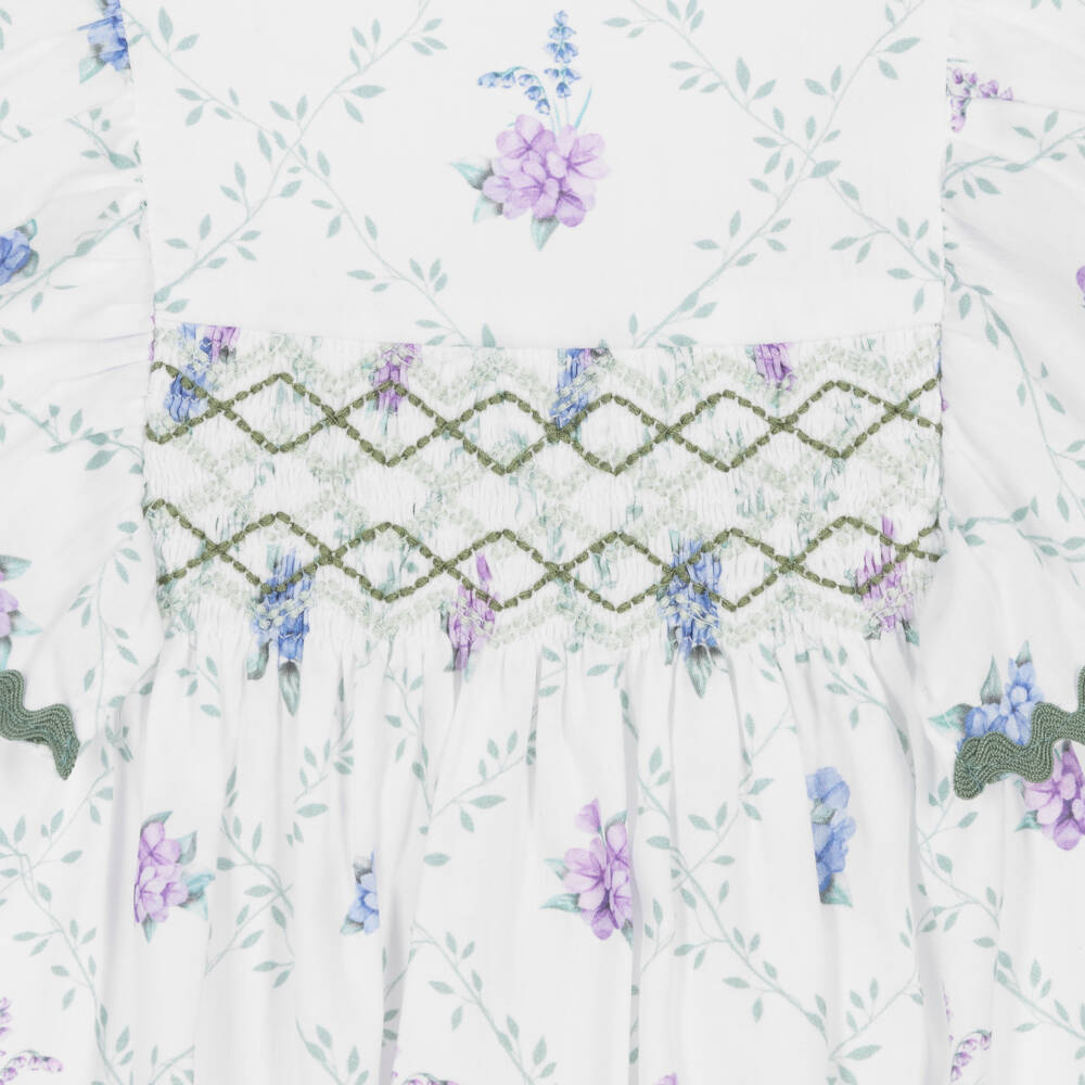 Beatrice & George-Girls White Floral Cotton Frock | Childrensalon Outlet