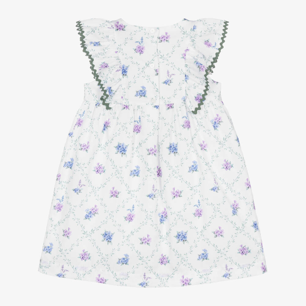 Beatrice & George-Girls White Floral Cotton Frock | Childrensalon Outlet