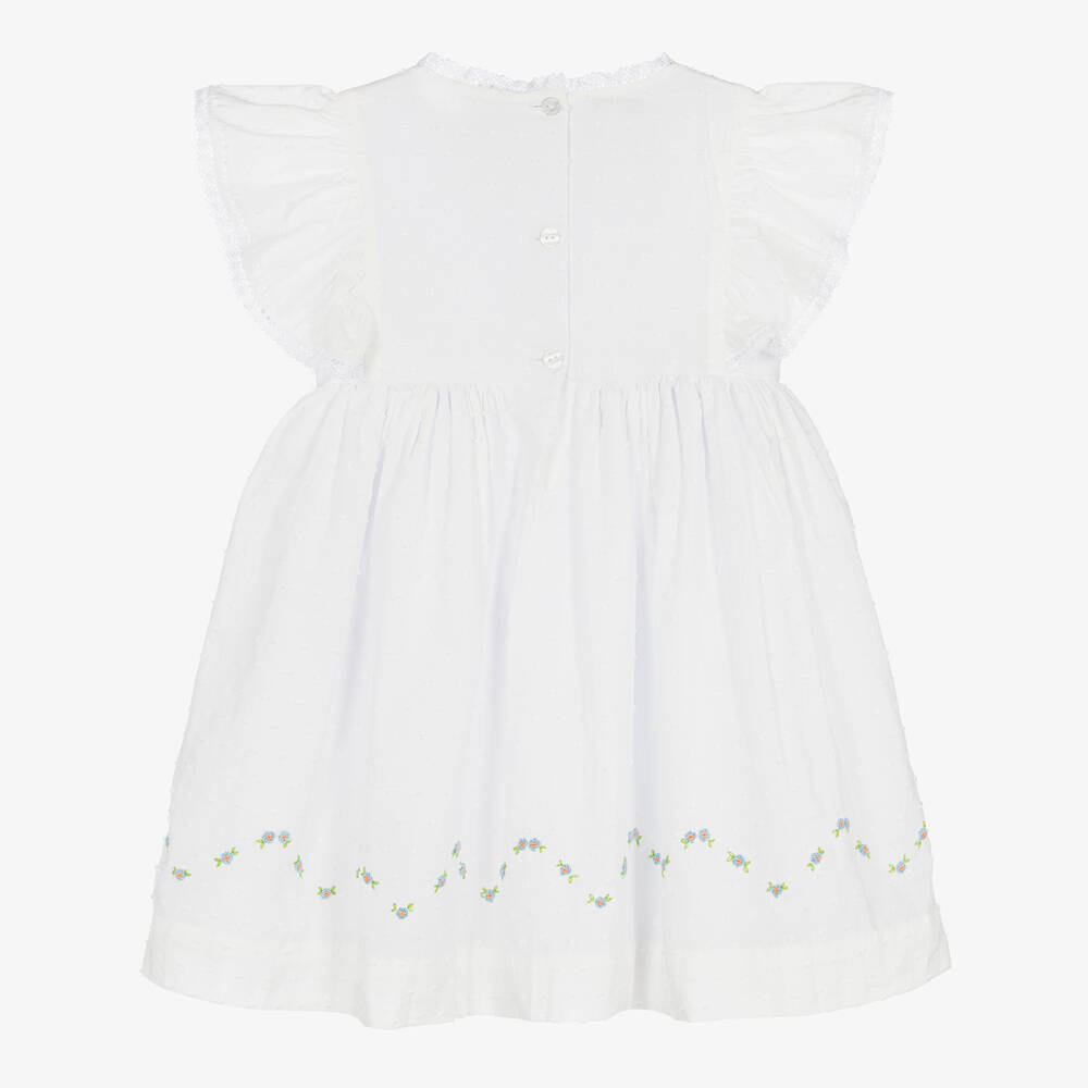 Beatrice & George-Белое хлопковое платье с ручной присборенной вышивкой | Childrensalon Outlet
