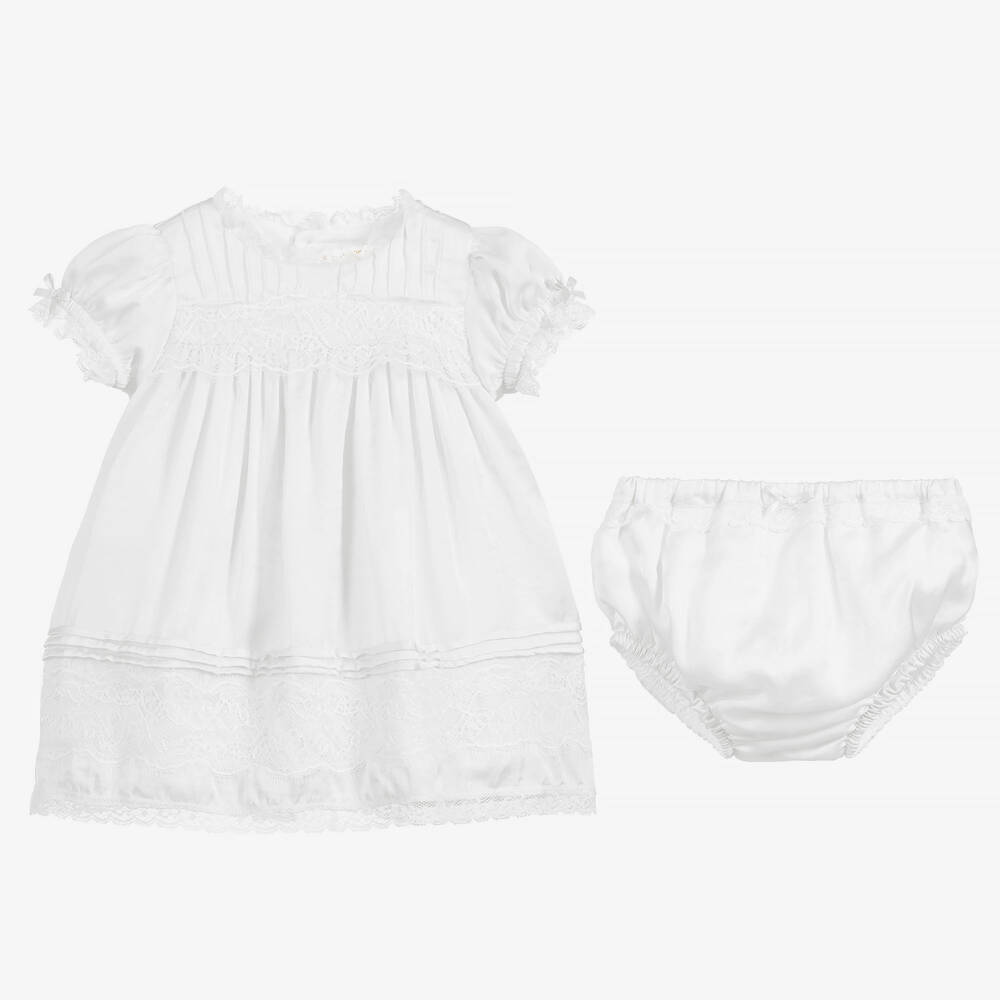 Beatrice & George-Girls White Satin & Lace Dress Set | Childrensalon Outlet