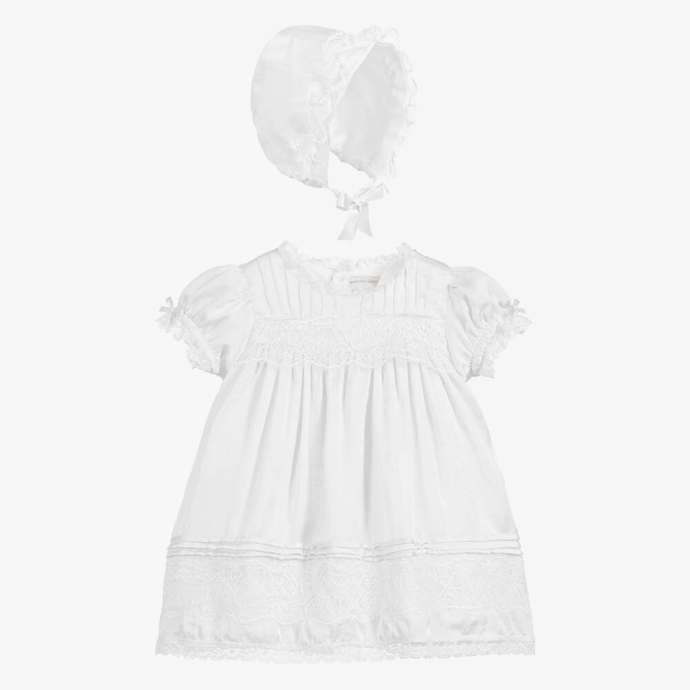 Beatrice & George-Girls White Satin & Lace Dress Set | Childrensalon Outlet
