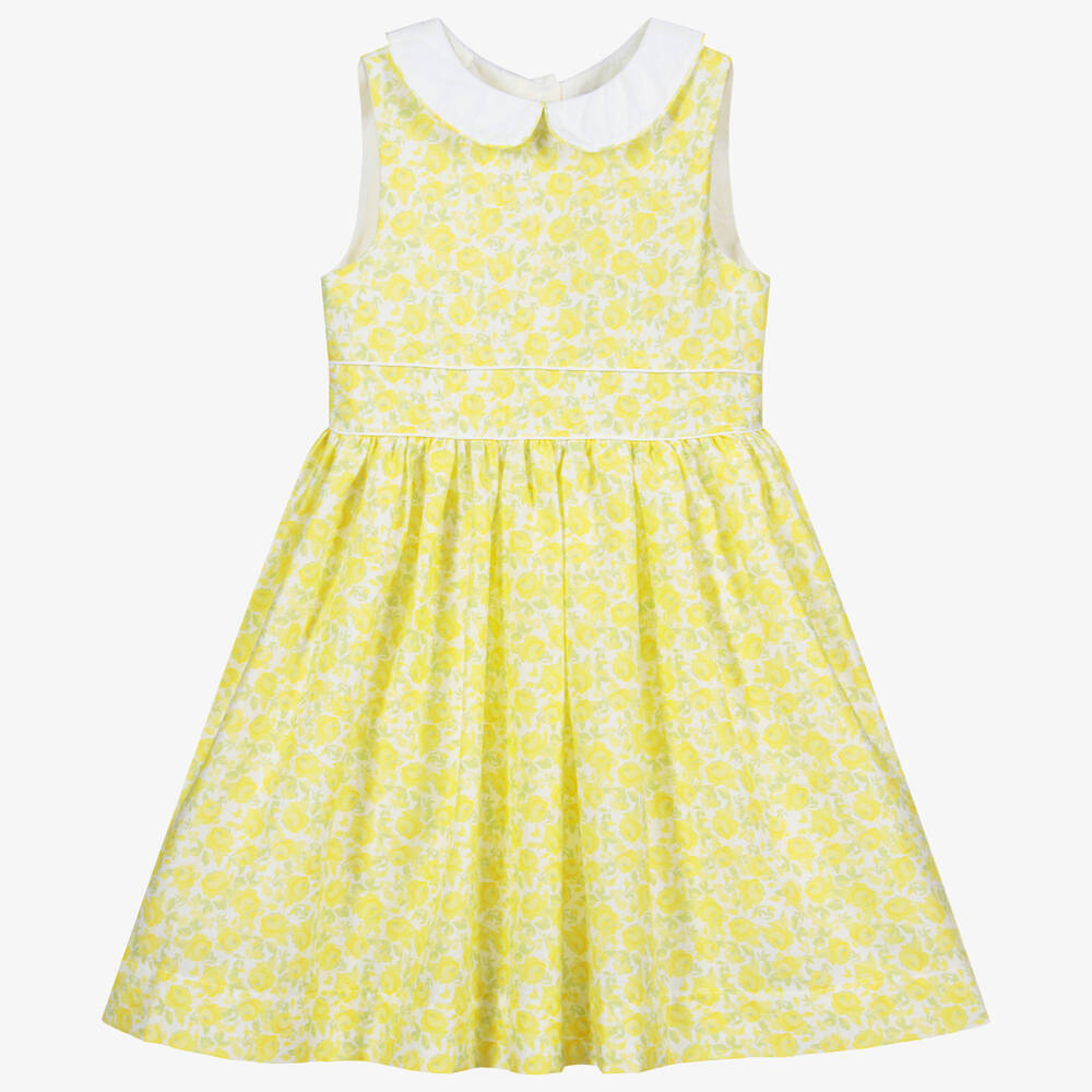Beatrice & George - فستان بطبعة ورود قطن بوبلين لون أصفر  | Childrensalon