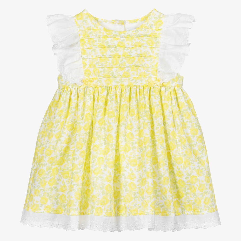Beatrice & George - Girls Yellow Cotton Floral Dress  | Childrensalon