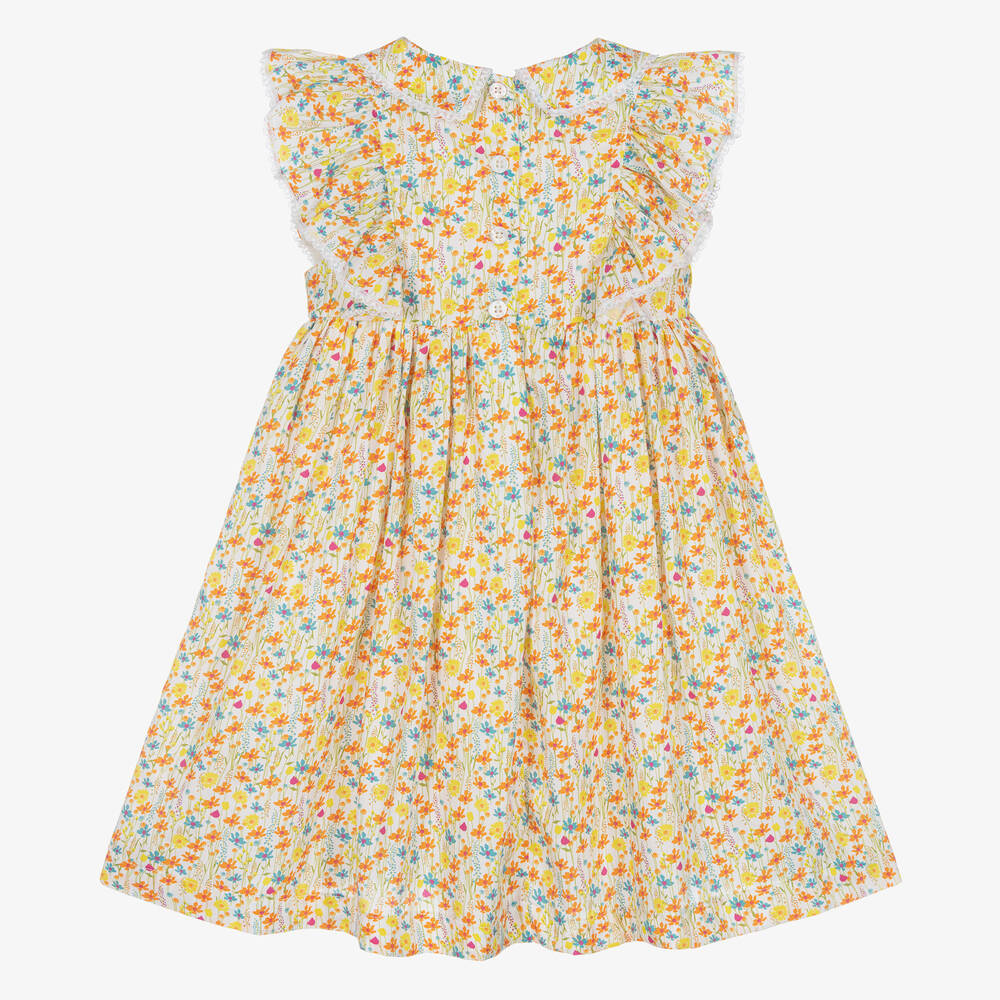 Beatrice & George-Желто-оранжевое платье из хлопка в цветочек | Childrensalon Outlet