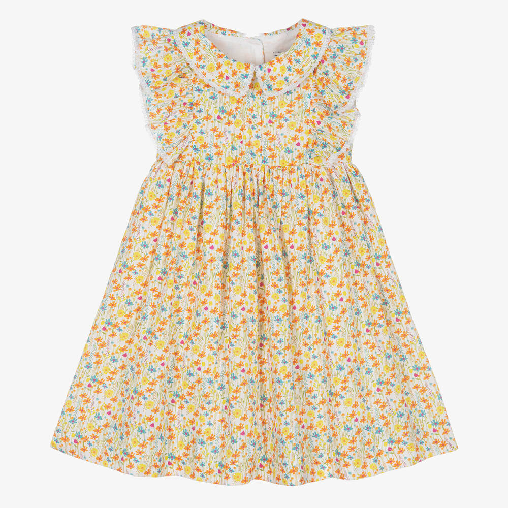 Beatrice & George - Girls Yellow Cotton Floral Dress | Childrensalon