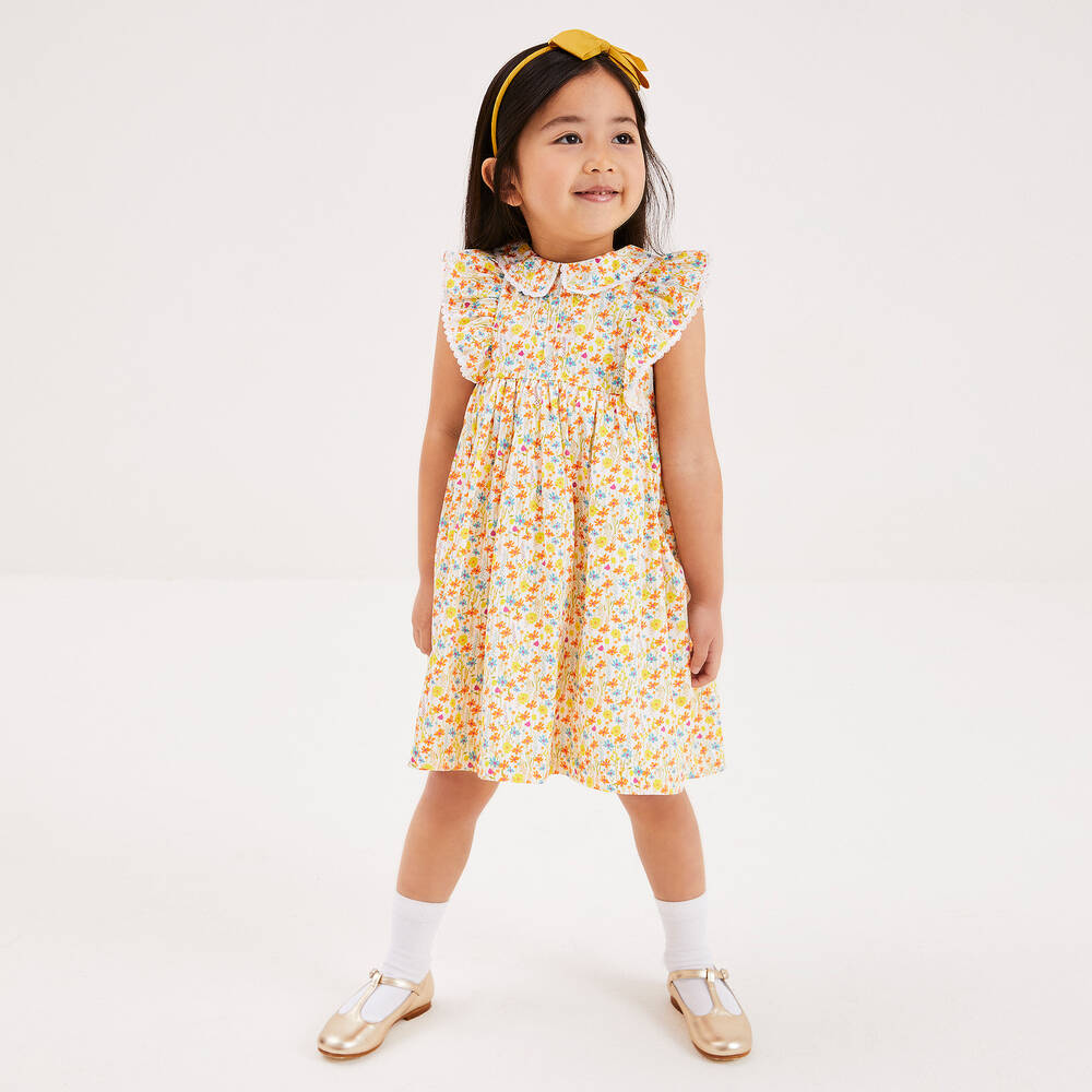 Beatrice & George-Желто-оранжевое платье из хлопка в цветочек | Childrensalon Outlet