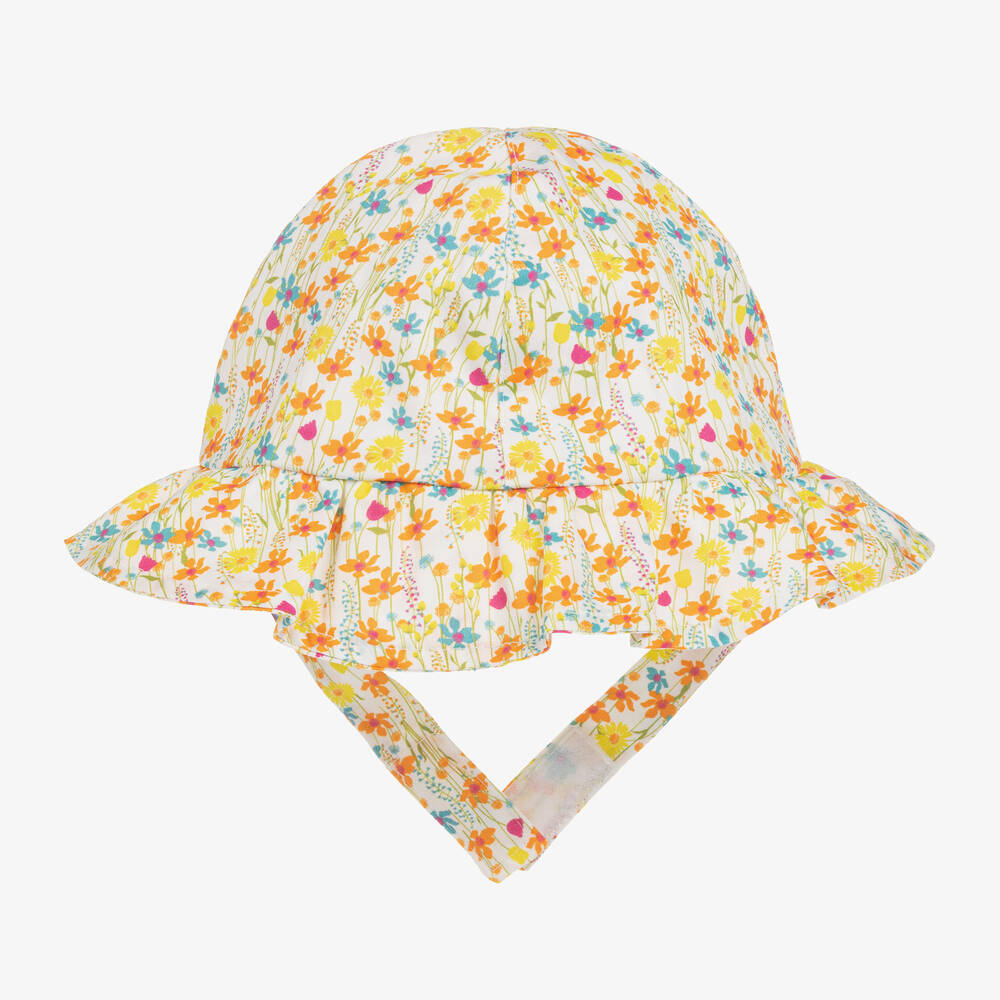 Beatrice & George - Girls Yellow Cotton Floral Sun Hat | Childrensalon