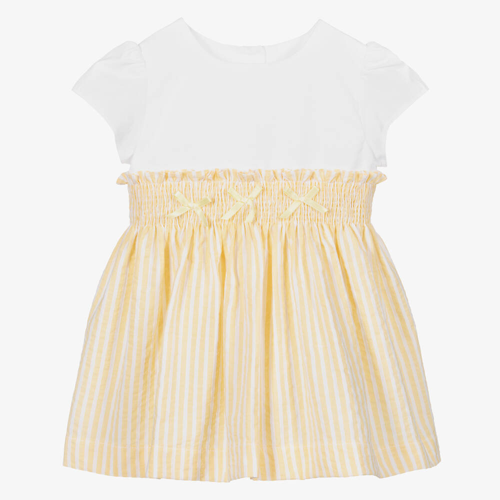 Beatrice & George-Girls Yellow & White Cotton Dress Set | Childrensalon Outlet