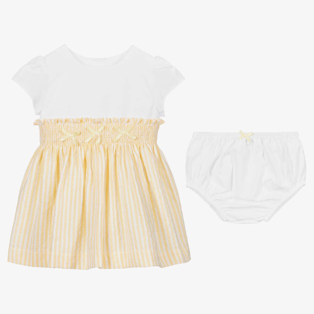 بياتريس آند جورج-طقم فستان بوبلين لون أصفر وأبيض | Childrensalon Outlet