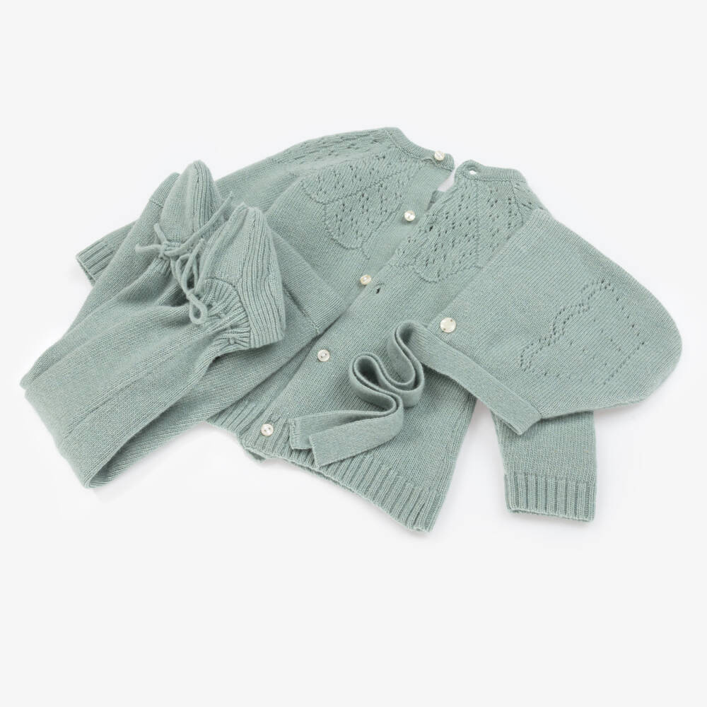Beatrice & George-طقم بيبي من الكشمير المحبوك باللون الأخضر | Childrensalon Outlet