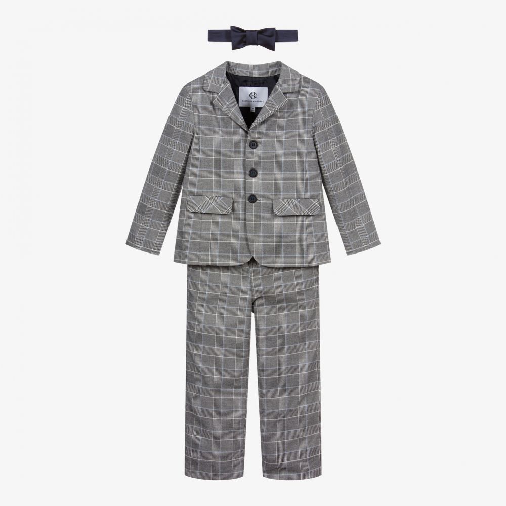 Beatrice & George - Grey 3 Piece Check Suit | Childrensalon