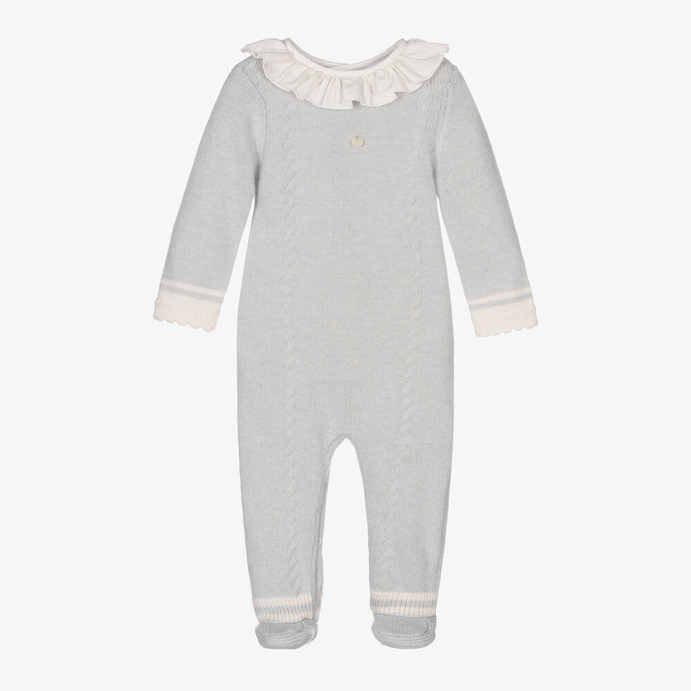 Beatrice & George - Grey Knitted Wool & Cashmere Babygrow | Childrensalon