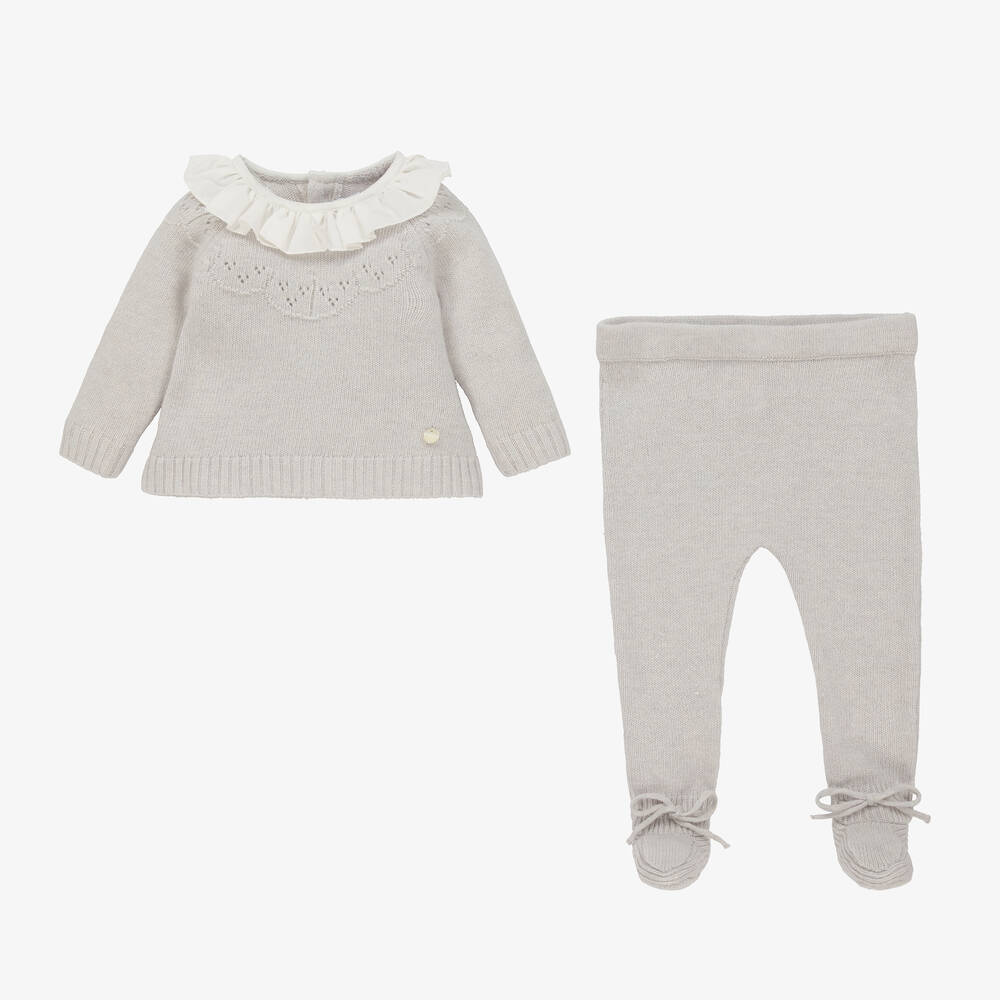 Beatrice & George-طقم أفرول بيبي غرو مزيج صوف وكشميرلون رمادي للأطفال | Childrensalon Outlet