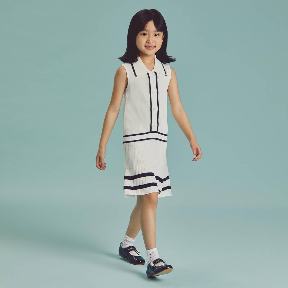 Beatrice & George-Ivory & Navy Sleeveless Knitted Dress | Childrensalon Outlet