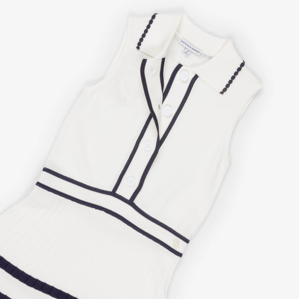 Beatrice & George-Ivory & Navy Sleeveless Knitted Dress | Childrensalon Outlet